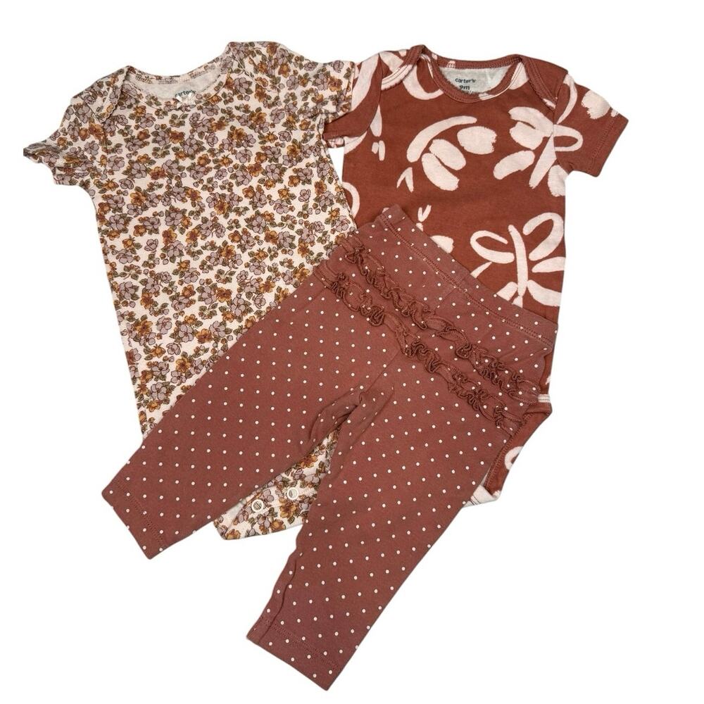 Carter's Bodysuit Matching Outfit Baby Girl Flowers Brown 9 Months